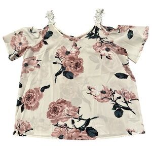 Floral Pink and Off White Cold Shoulder Top